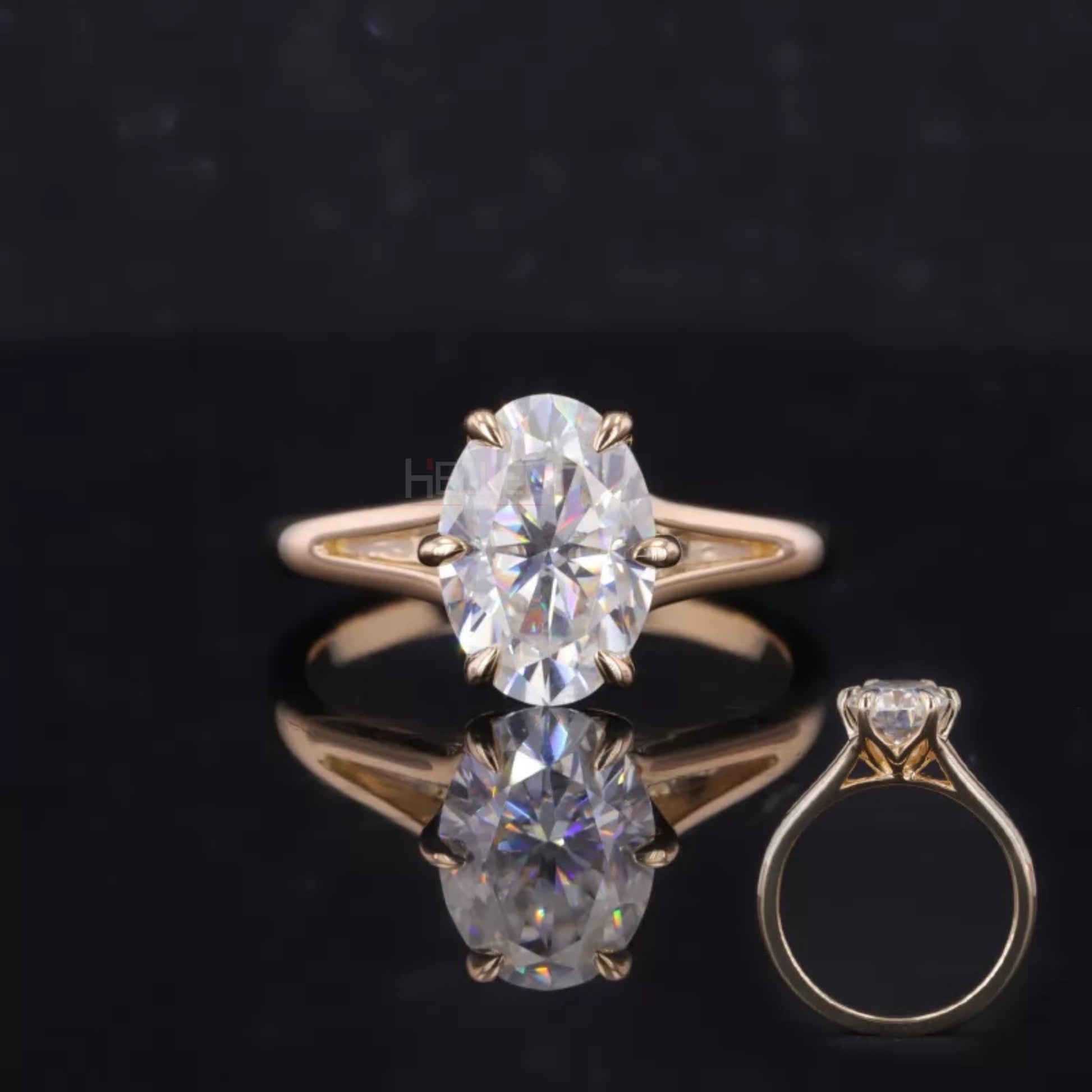 Oval solitaire moissanite engagement ring with eagle claw prong setting – bold and secure bridal jewelry

