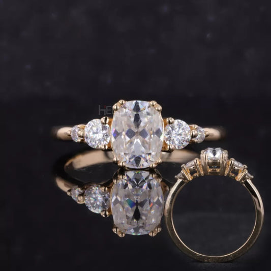 Chic 5 stone cushion and round cut moissanite ring – perfect daily wear or anniversary ring for her in elegant style

