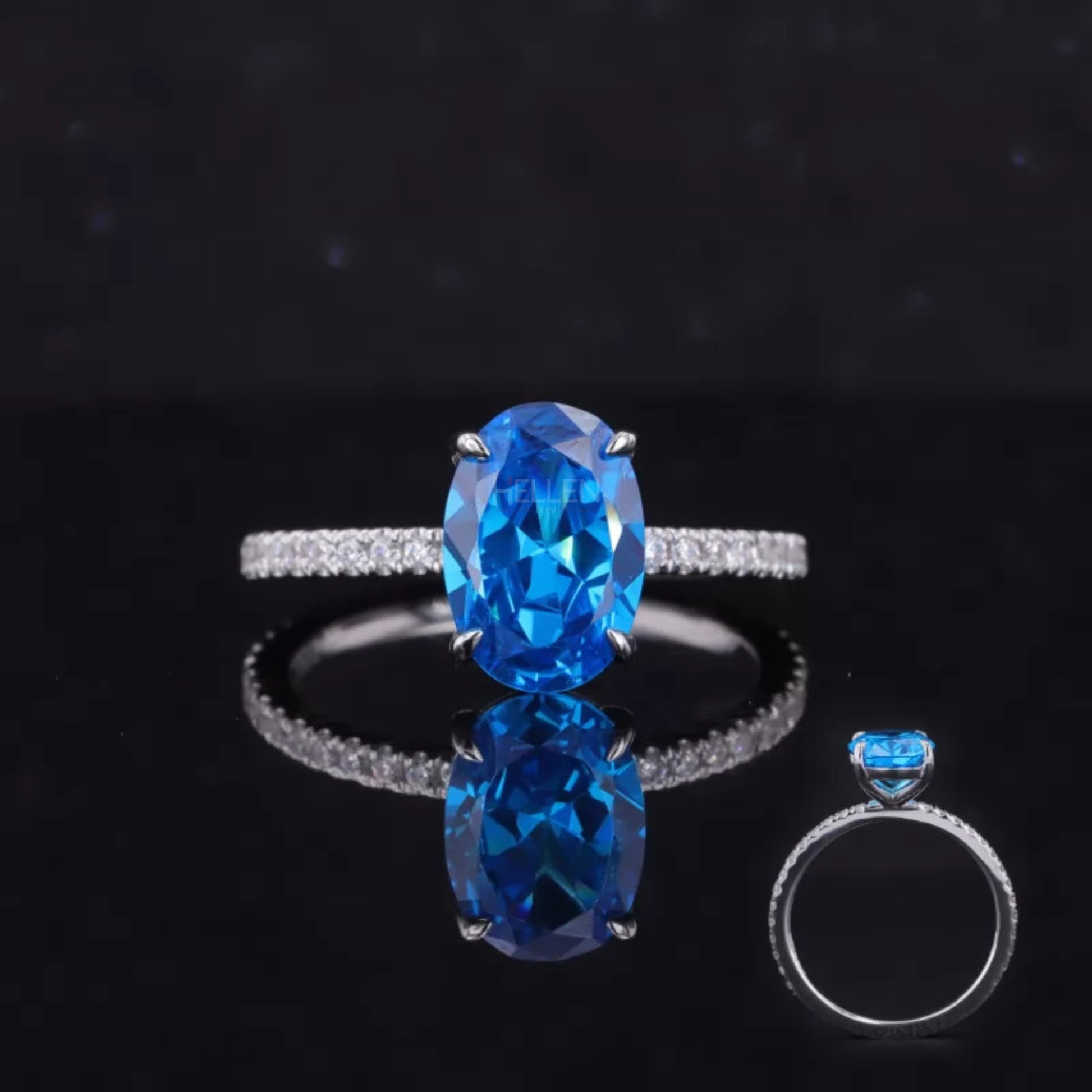 Stunning blue oval cut solitaire moissanite bridal ring – vibrant engagement ring in elegant prong setting