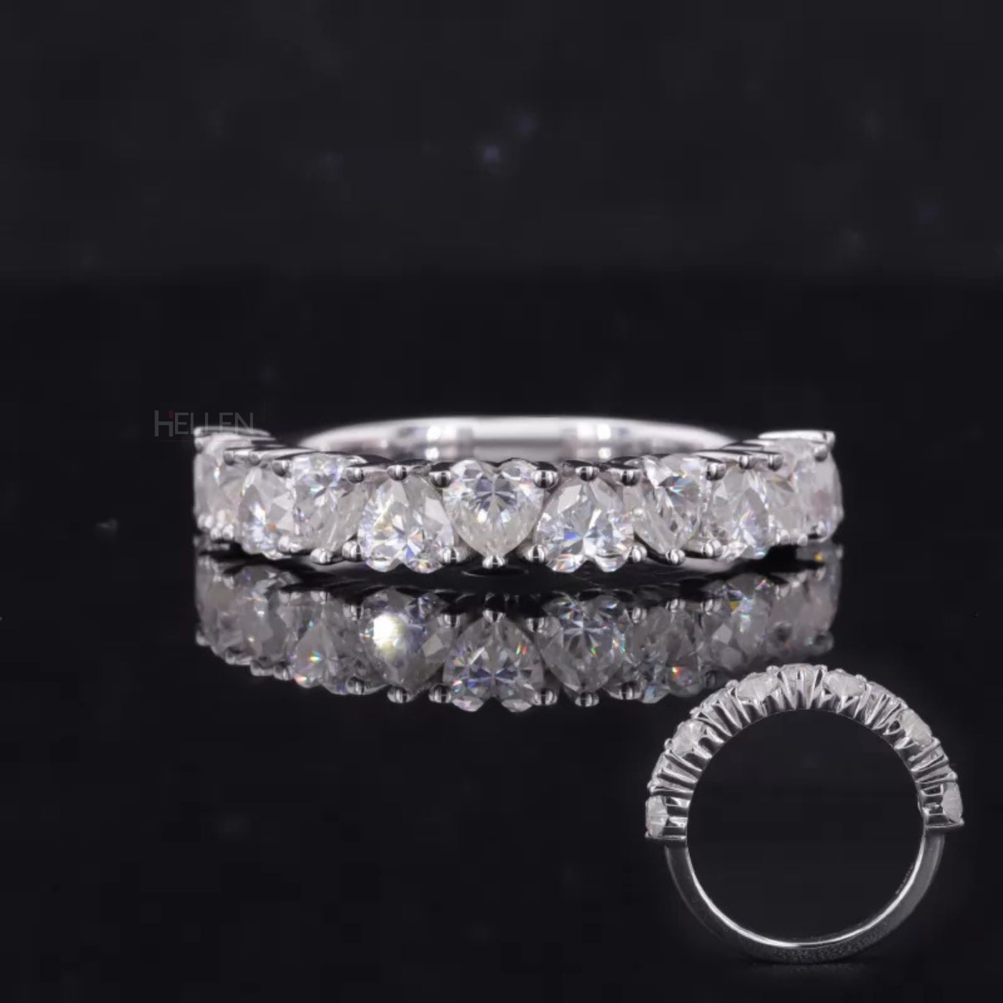 Half-studded anniversary ring with heart cut moissanite – romantic and elegant band for special occasions