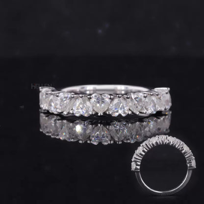 Half-studded anniversary ring with heart cut moissanite – romantic and elegant band for special occasions