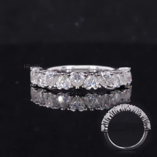 Half-studded anniversary ring with heart cut moissanite – romantic and elegant band for special occasions