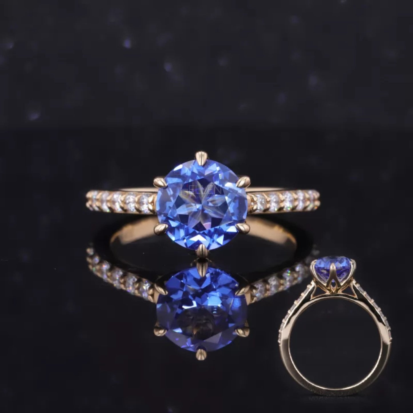 Elegant solitaire gemstone ring with pavé band and claw prong setting – timeless engagement or anniversary jewelry