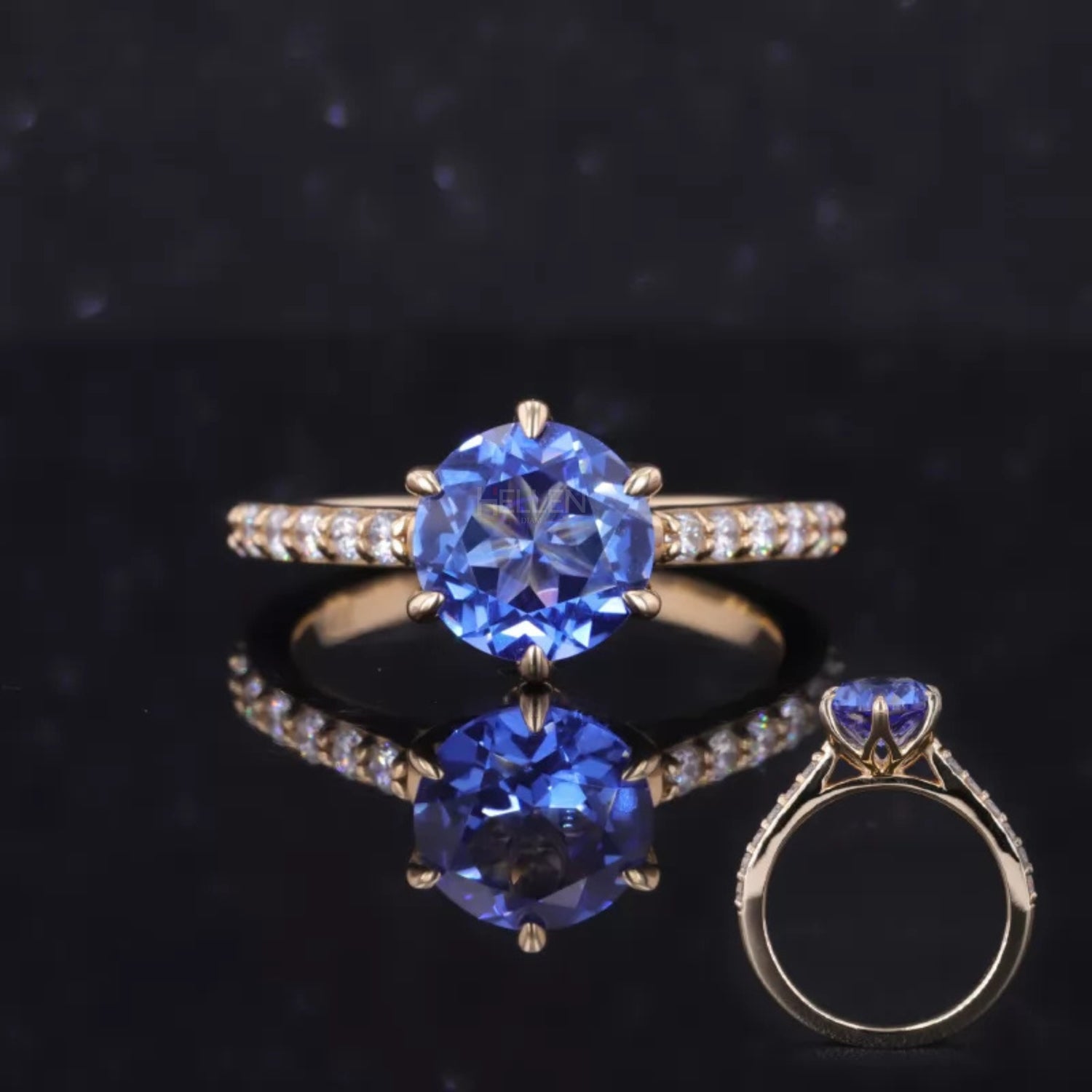 Elegant solitaire gemstone ring with pavé band and claw prong setting – timeless engagement or anniversary jewelry
