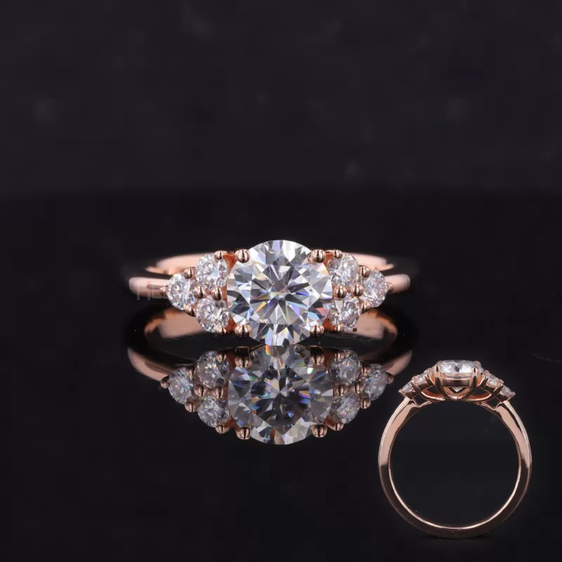 Round moissanite solitaire in vintage cluster setting – timeless elegance with detailed craftsmanship

