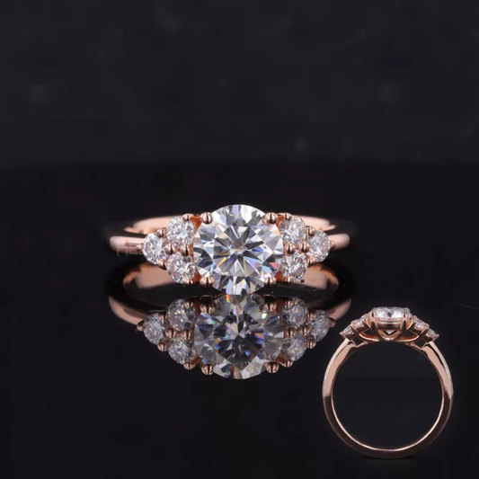 Round moissanite solitaire in vintage cluster setting – timeless elegance with detailed craftsmanship

