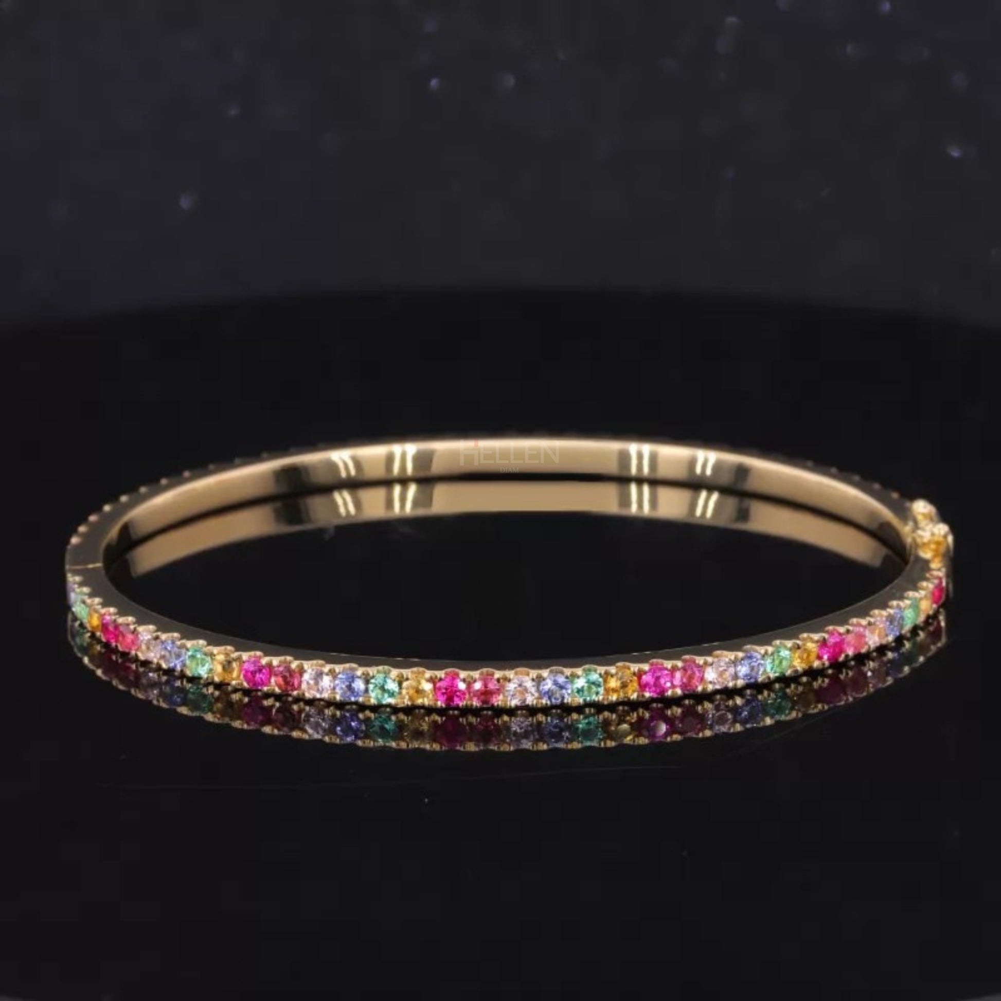 Vibrant rainbow gemstone bracelet with round cut stones set in 925 sterling silver – colorful stacking or gifting piece