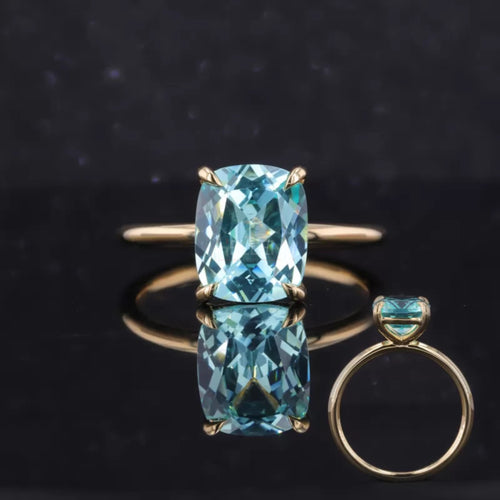 Elongated Cushion Cut Aquamarine Solitaire Engagement Ring