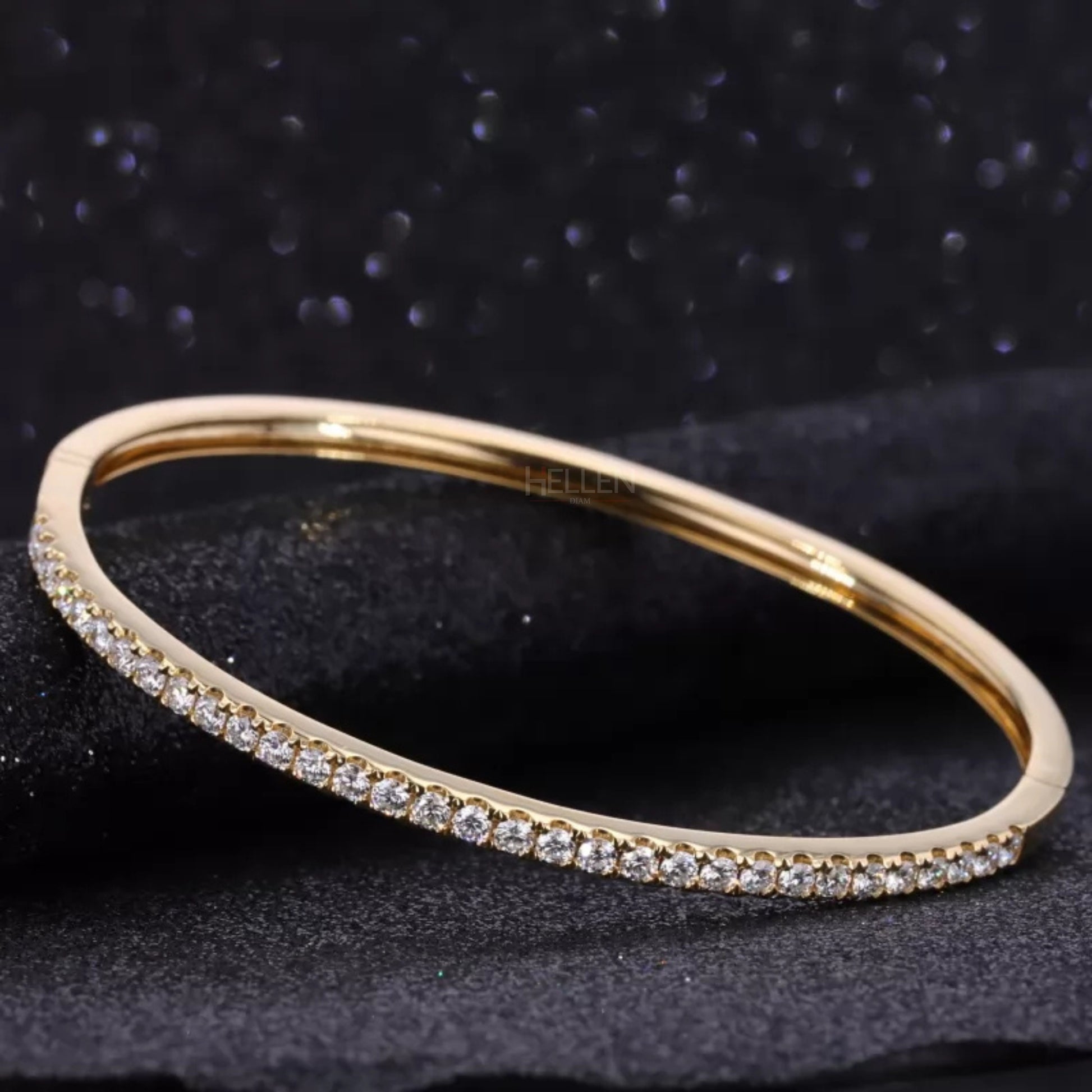 Half bangle bracelet with round cut moissanite in 925 sterling silver – elegant fusion of shine and simplicity

