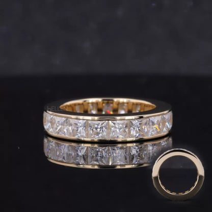 Princess cut moissanite eternity band with channel setting – sleek brilliance and seamless design

