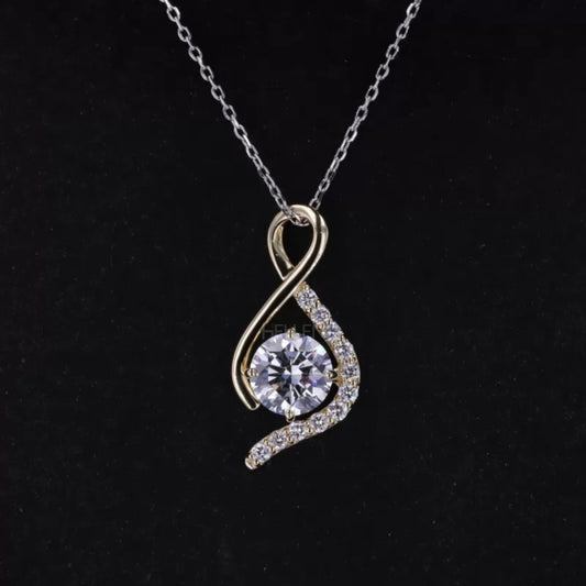 Twisted design necklace with round cut moissanite solitaire – meaningful pendant gift for mom