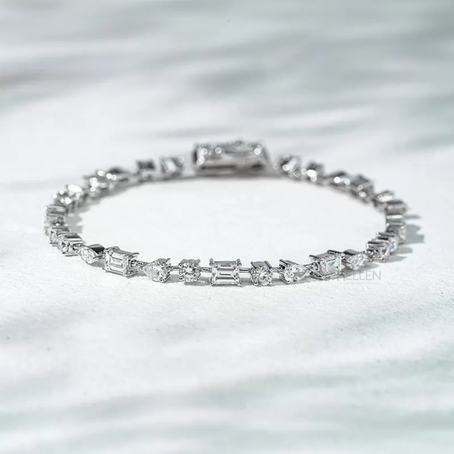 Luxury moissanite tennis bracelet with mixed fancy cut stones – statement wristwear with high brilliance