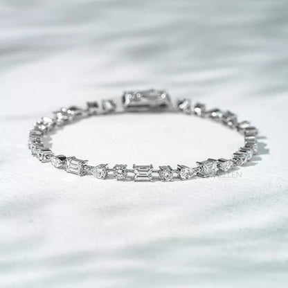 Luxury moissanite tennis bracelet with mixed fancy cut stones – statement wristwear with high brilliance