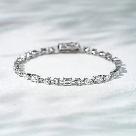 Luxury moissanite tennis bracelet with mixed fancy cut stones – statement wristwear with high brilliance