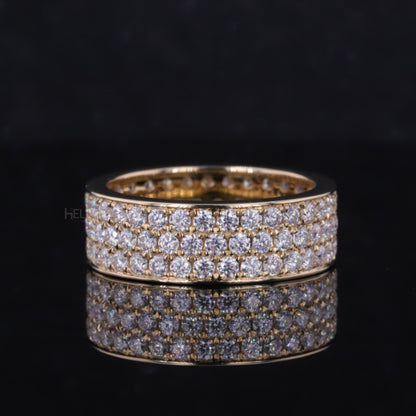 Three-line round cut moissanite eternity band – bold brilliance with stacked sparkle design