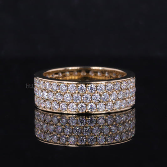 Three-line round cut moissanite eternity band – bold brilliance with stacked sparkle design