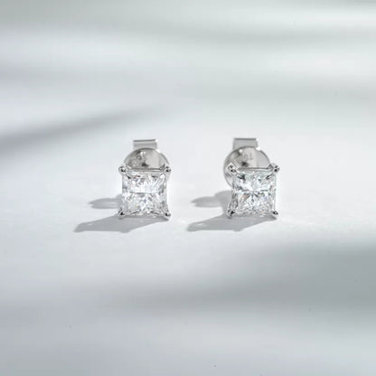 Sterling 925 princess cut moissanite solitaire studs – sleek and elegant earrings for refined style

