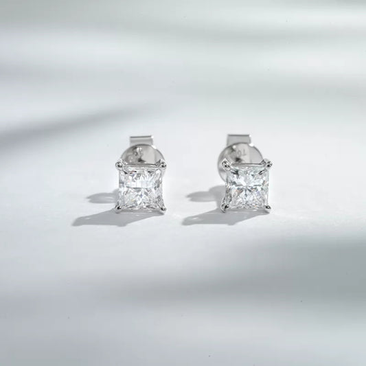 Sterling 925 princess cut moissanite solitaire studs – sleek and elegant earrings for refined style

