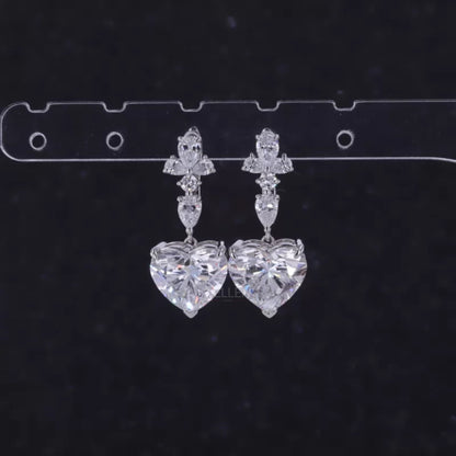 Heart cut moissanite drop earrings in elegant 925 sterling silver – romantic dangle earrings for women, perfect for weddings, gifts, or special occasions