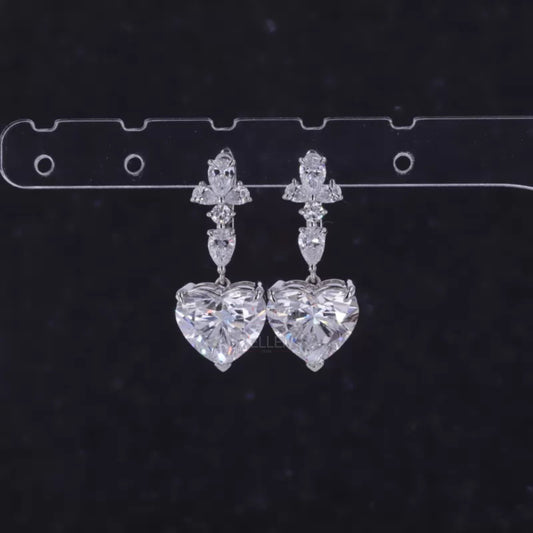 Heart cut moissanite drop earrings in elegant 925 sterling silver – romantic dangle earrings for women, perfect for weddings, gifts, or special occasions