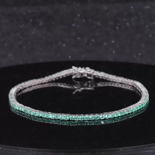 Green round semi-precious gemstone tennis bracelet – vibrant and elegant daily wear or gifting jewelry