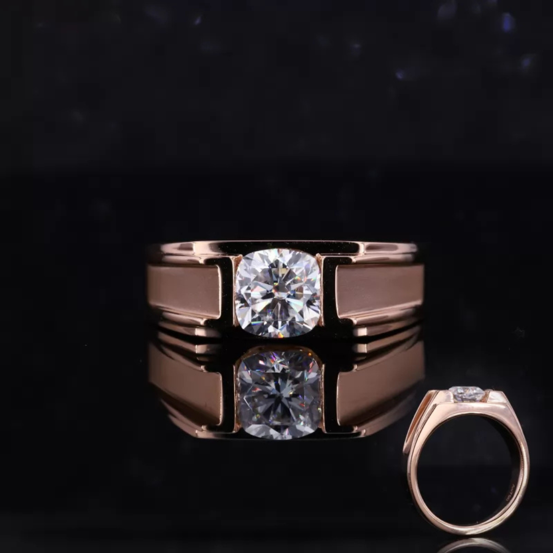 Cushion cut moissanite men’s engagement ring with matte finish – modern and masculine statement ring