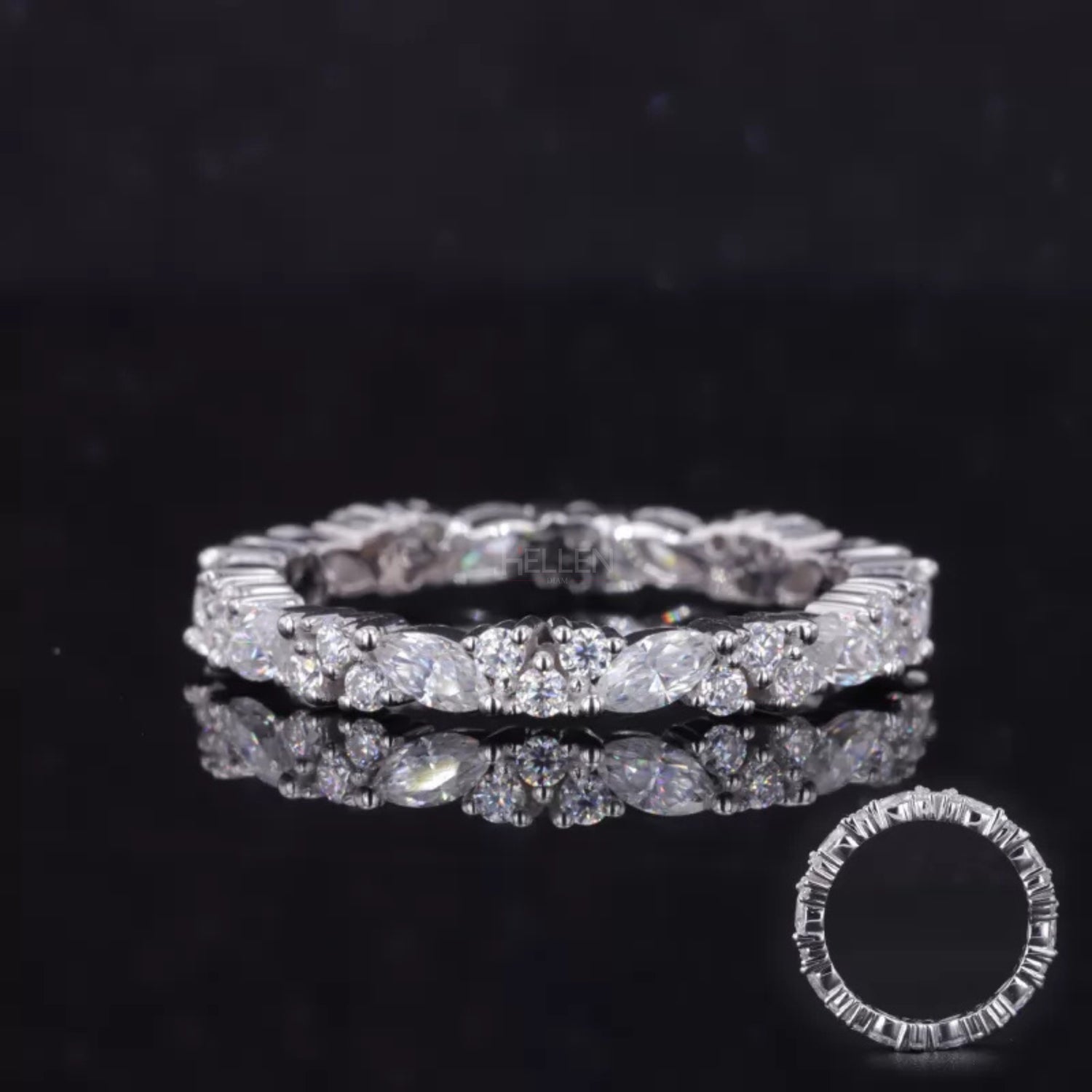 925 silver eternity band with alternating marquise and round moissanite – elegant XO-inspired design
