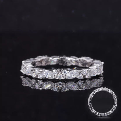 925 silver eternity band with alternating marquise and round moissanite – elegant XO-inspired design