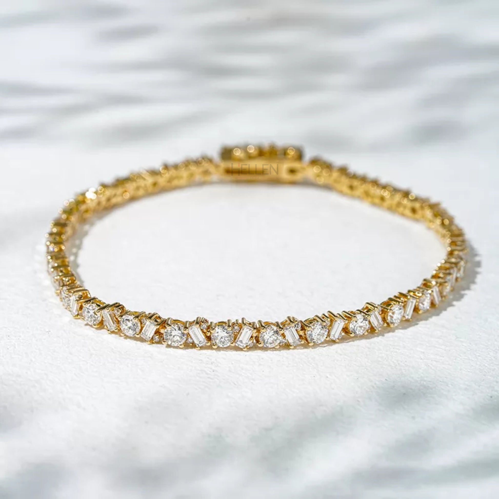 925 sterling silver tennis bracelet with alternating baguette and round cut moissanite – elegant and balanced design

