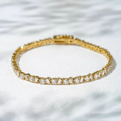 925 sterling silver tennis bracelet with alternating baguette and round cut moissanite – elegant and balanced design


