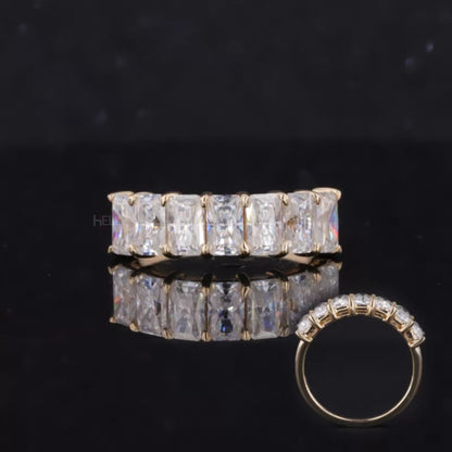Radiant cut colorless moissanite anniversary band in 925 silver – clean sparkle with modern lines

