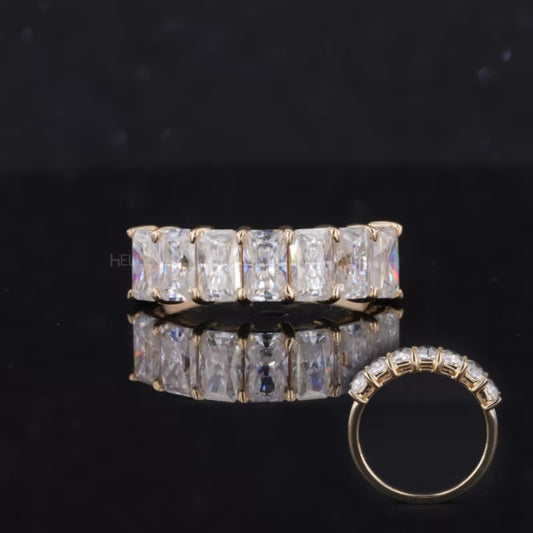 Radiant cut colorless moissanite anniversary band in 925 silver – clean sparkle with modern lines

