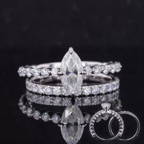Marquise Solitaire Ring with Stackable Half-Round Eternity Band