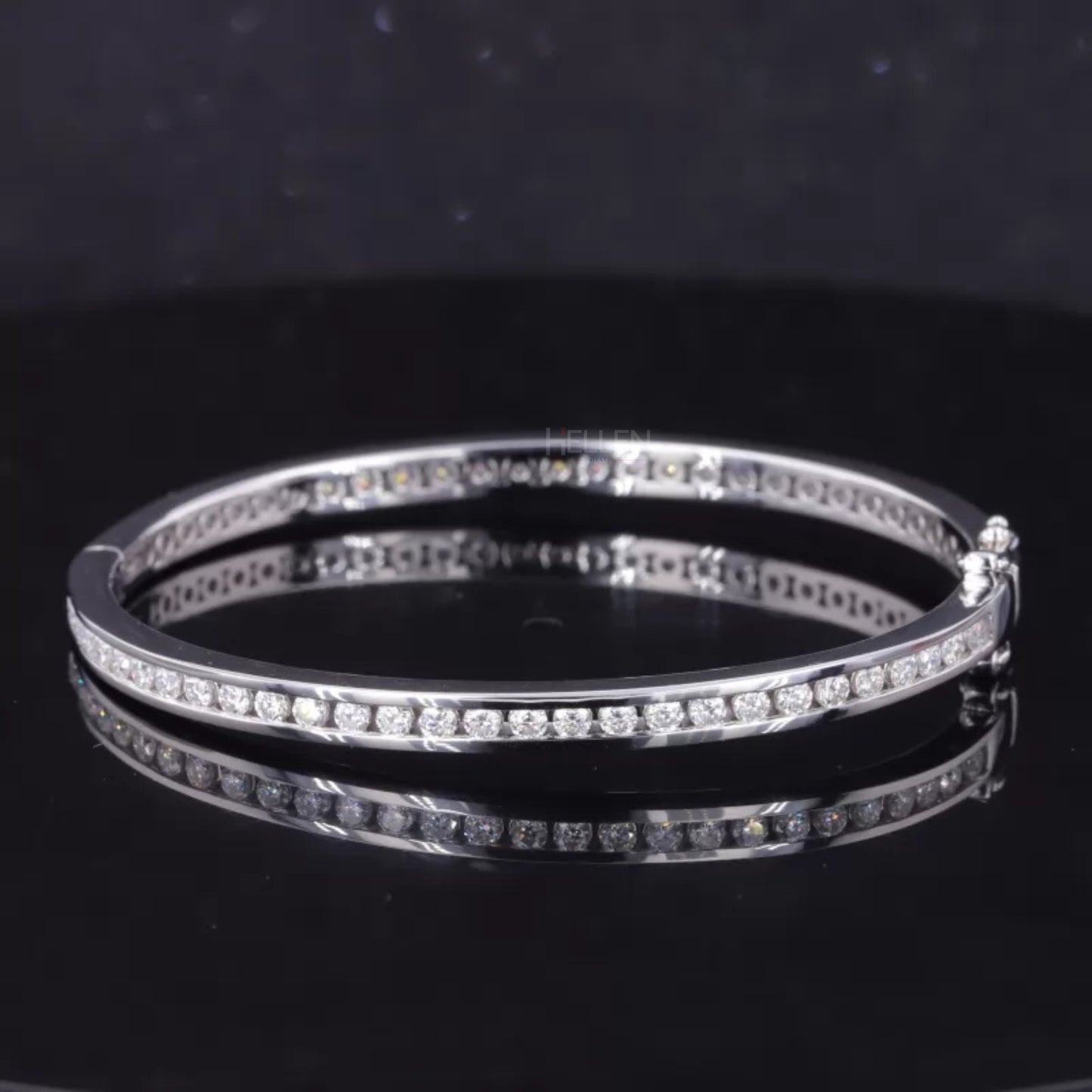 Full channel setting moissanite bangle bracelet with round cut stones – sleek and elegant luxury wristwear