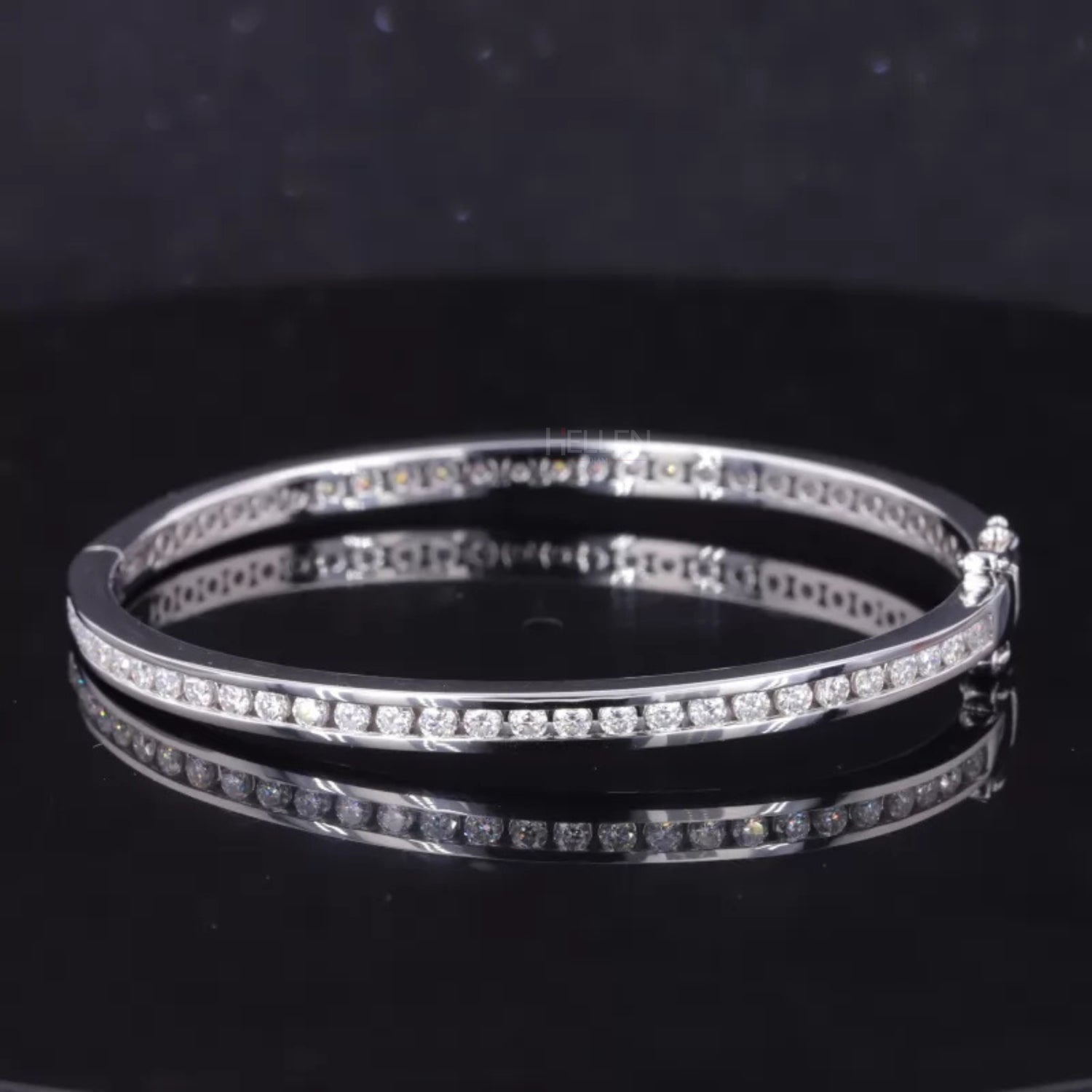 Full channel setting moissanite bangle bracelet with round cut stones – sleek and elegant luxury wristwear