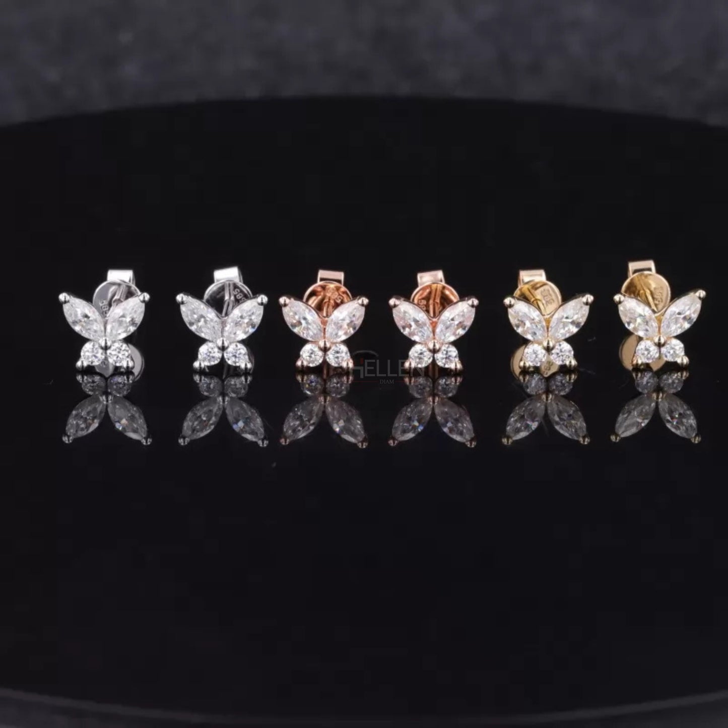 Butterfly design earrings with marquise and round moissanite – feminine and whimsical 925 silver studs

