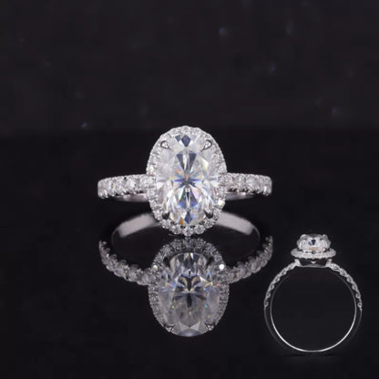 Brilliant oval cut moissanite halo engagement ring – timeless sparkle with