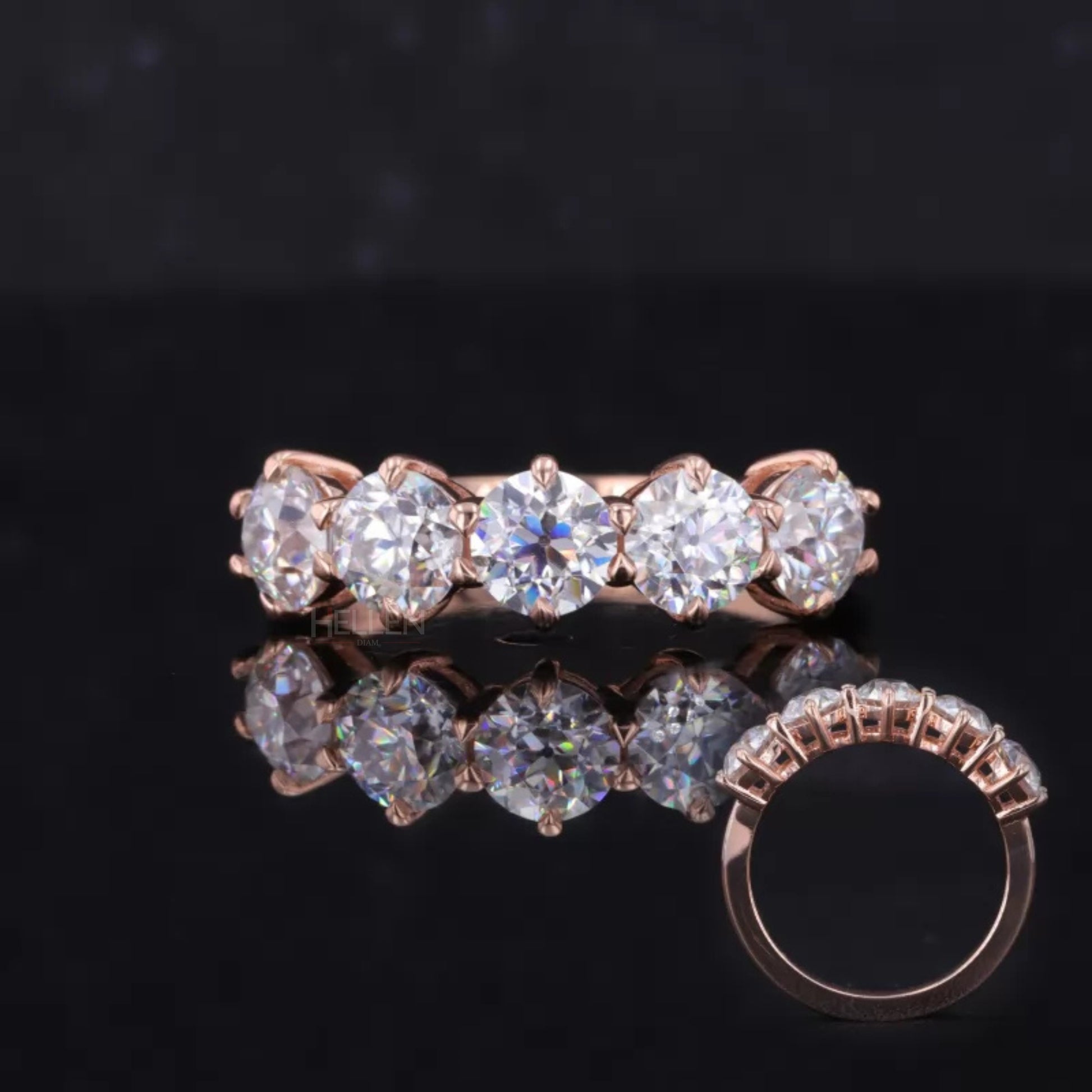 Wedding band with five round cut moissanite stones – classic and sparkling bridal design