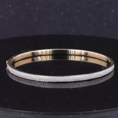 Three-line moissanite bangle bracelet with round cut stones – bold and sparkling band-style statement piece