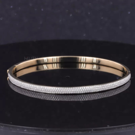 Three-line moissanite bangle bracelet with round cut stones – bold and sparkling band-style statement piece