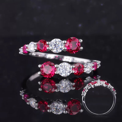 Exclusive Red/Ruby Gemstone and Moissanite Split Shank Band