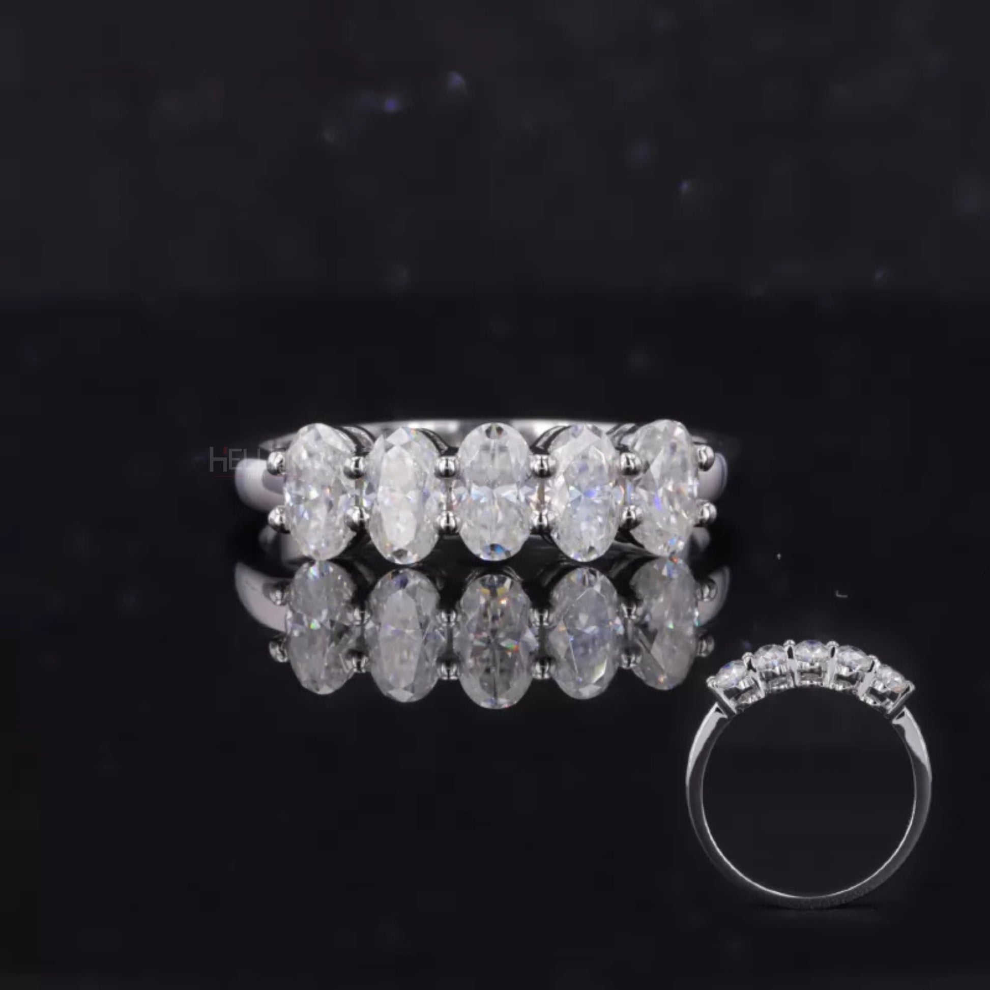 Five-stone anniversary ring with oval cut moissanite – elegant sparkle for timeless celebration

