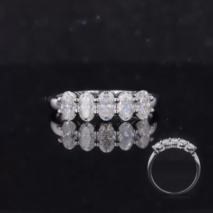 Five-stone anniversary ring with oval cut moissanite – elegant sparkle for timeless celebration

