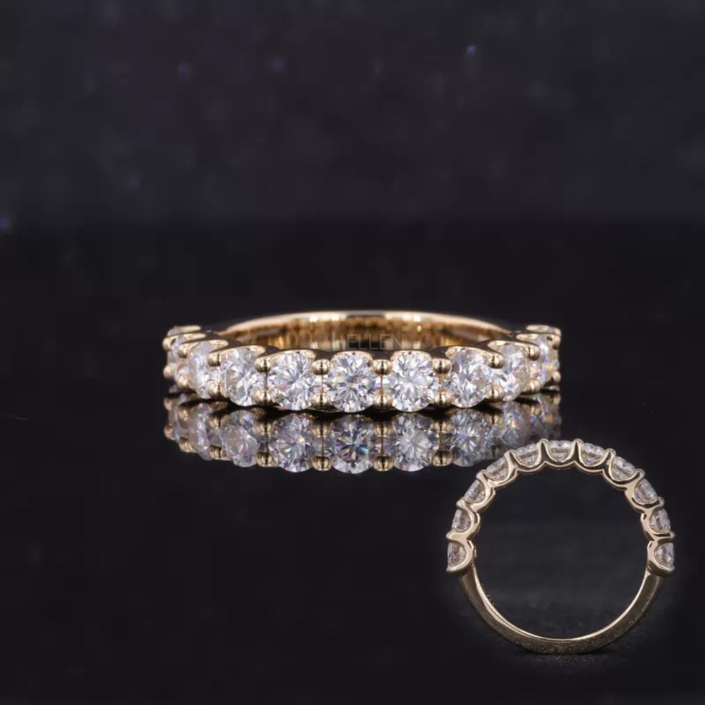 Round cut moissanite half eternity band – perfect balance of elegance and everyday wear