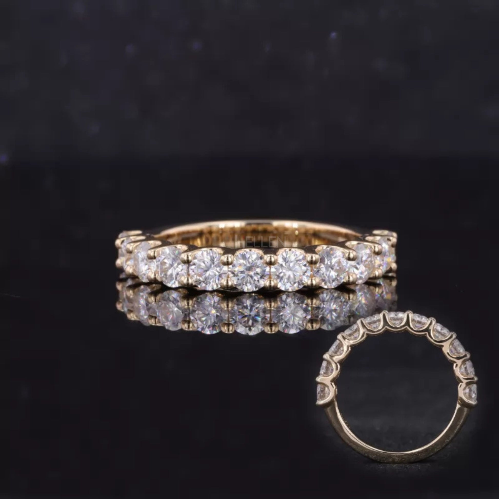 Round cut moissanite half eternity band – perfect balance of elegance and everyday wear