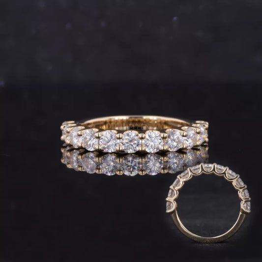Round cut moissanite half eternity band – perfect balance of elegance and everyday wear