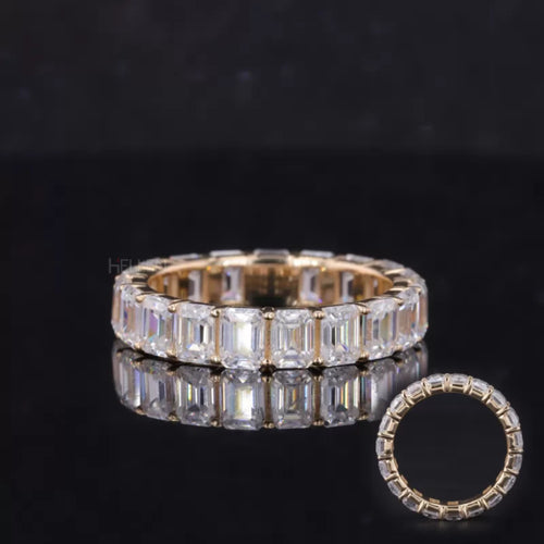 Emerald Cut Full Eternity Wedding Band With strong Common Prongs