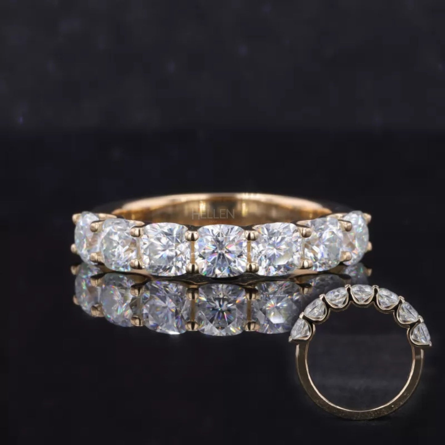 Seven-stone anniversary band with round cut moissanite – timeless brilliance for love and commitment

