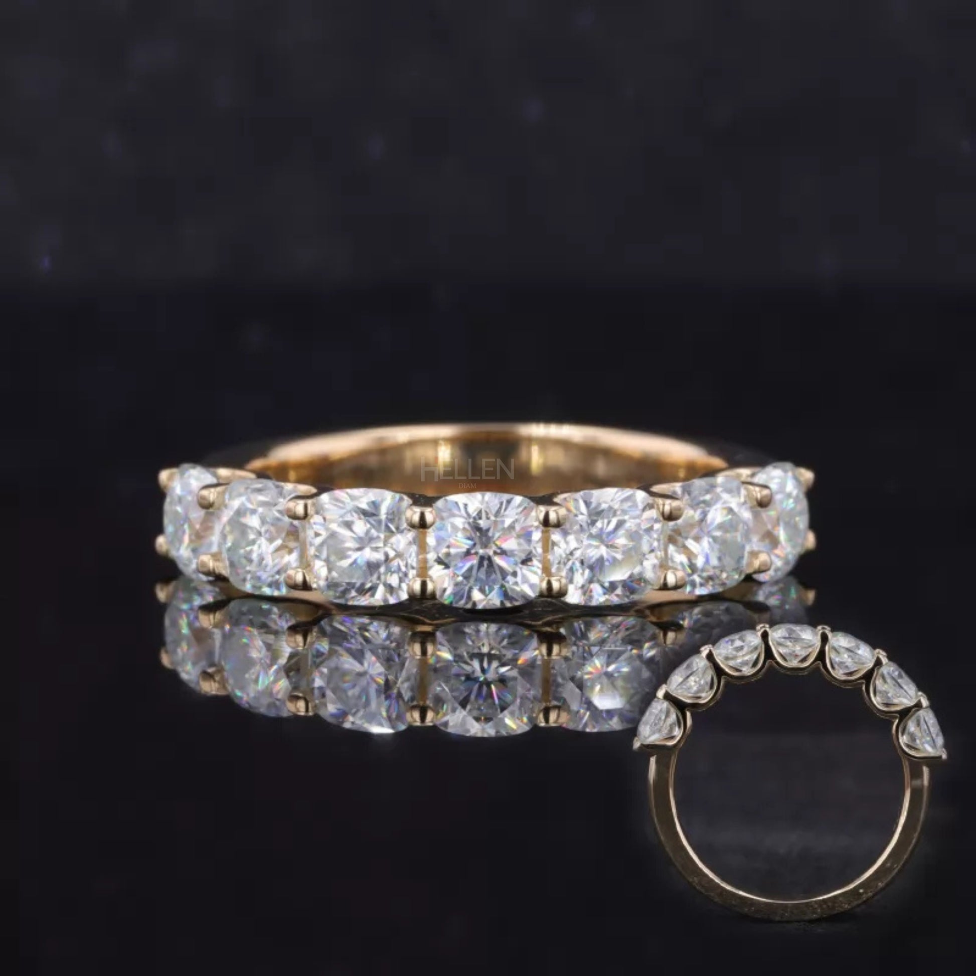 Seven-stone anniversary band with round cut moissanite – timeless brilliance for love and commitment

