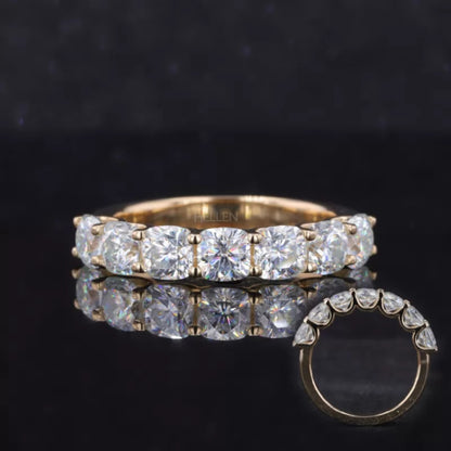 Seven-stone anniversary band with round cut moissanite – timeless brilliance for love and commitment

